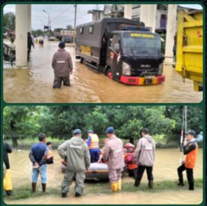 Banjir Rendam Dua Kecamatan, Brimob Kompi 1 Lhokseumawe Turun Selamatkan Warga