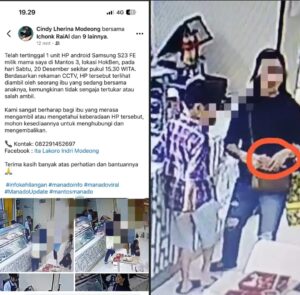 HP Samsung S23 FE Tertinggal di Mantos 3 Manado, Pemilik Harap Dikembalikan