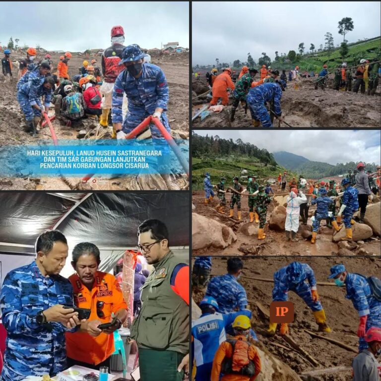 Lanud Husein Sastranegara Bersama SAR Gabungan Pantang Menyerah Cari Korban Longsor Pasirlangu
