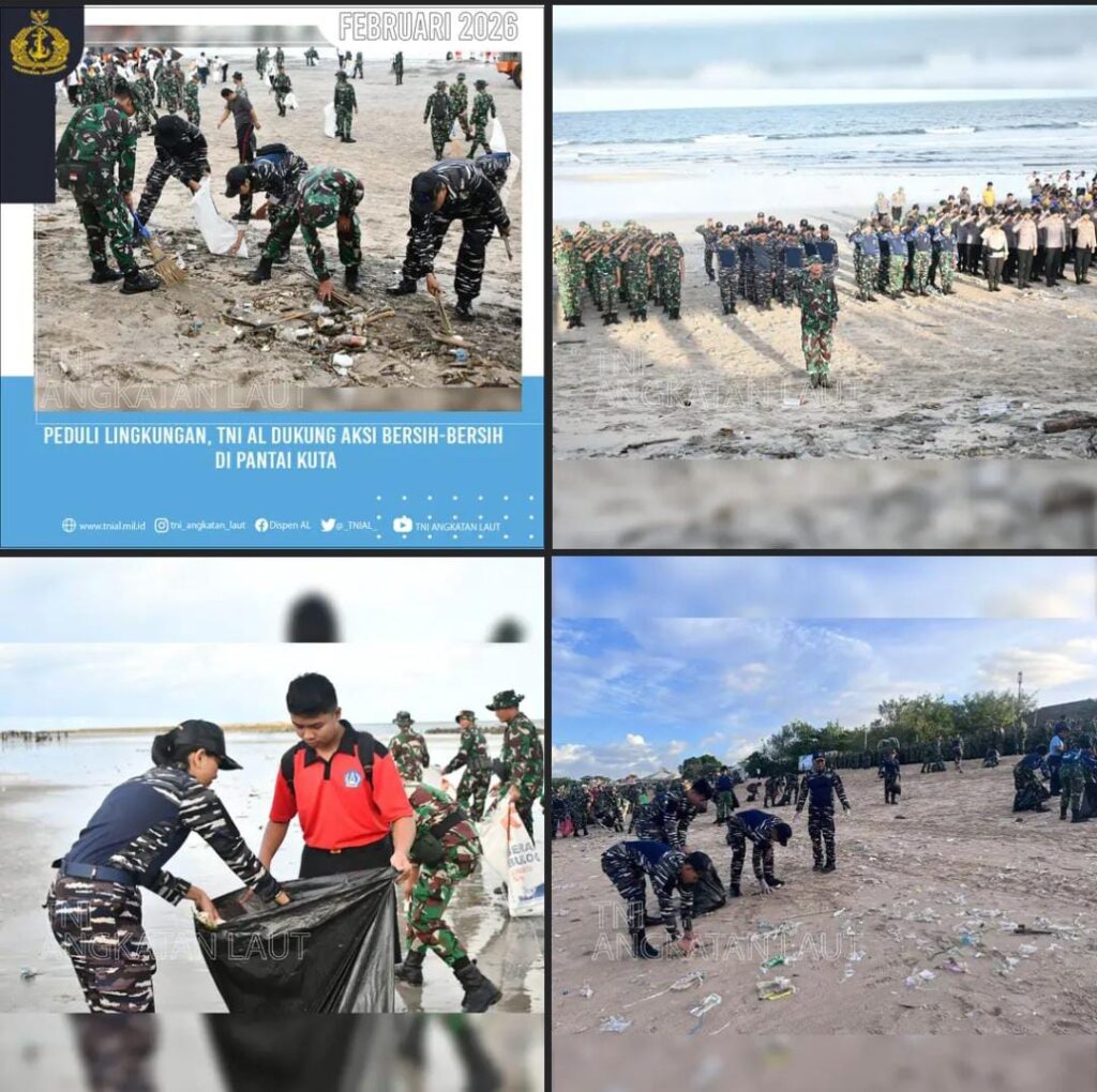 Sinergi TNI AL dan Stakeholder Bersihkan Sampah Laut di Pantai Kuta Bali